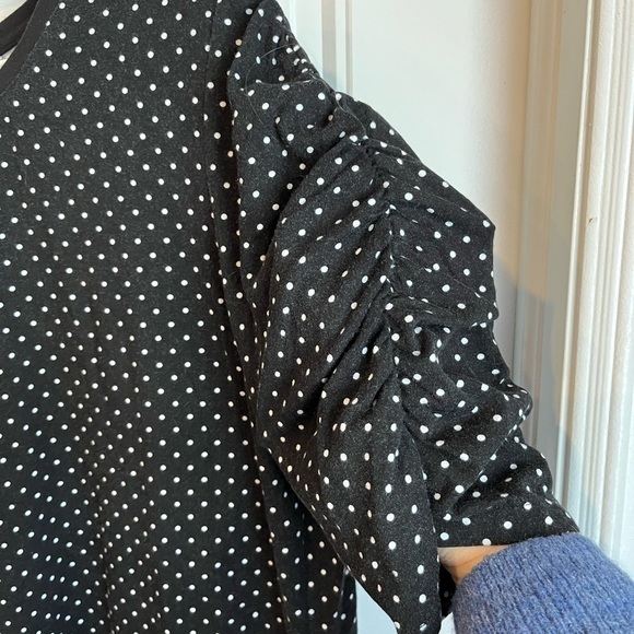 ISAAC Mizrahi polka dot Live Puff Sleeve Elbow Sleeve Black & White Top XS - Picture 2 of 9